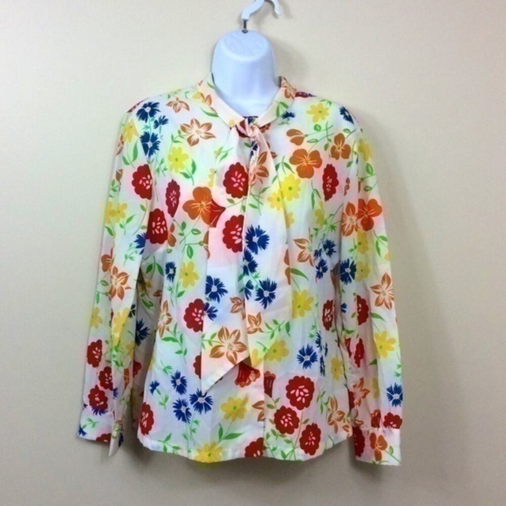 Vintage 70s Glenbrooke floral tie front button down Large